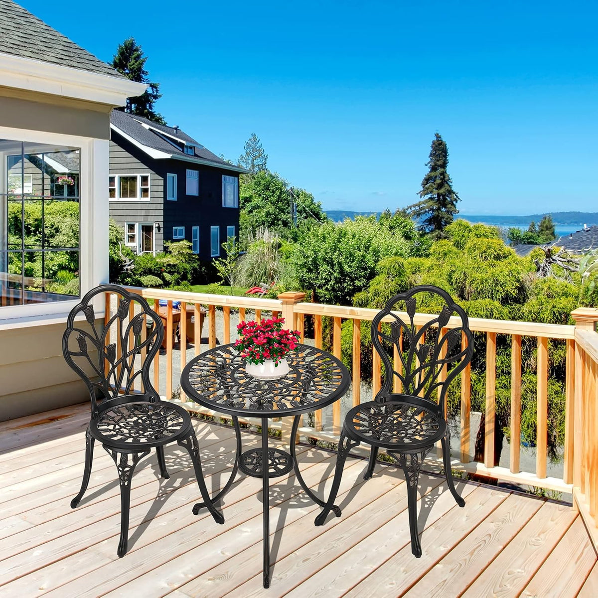 3-Piece Cast Aluminum Patio Bistro Set with Rust-Resistant Table and 2 Chairs O67574