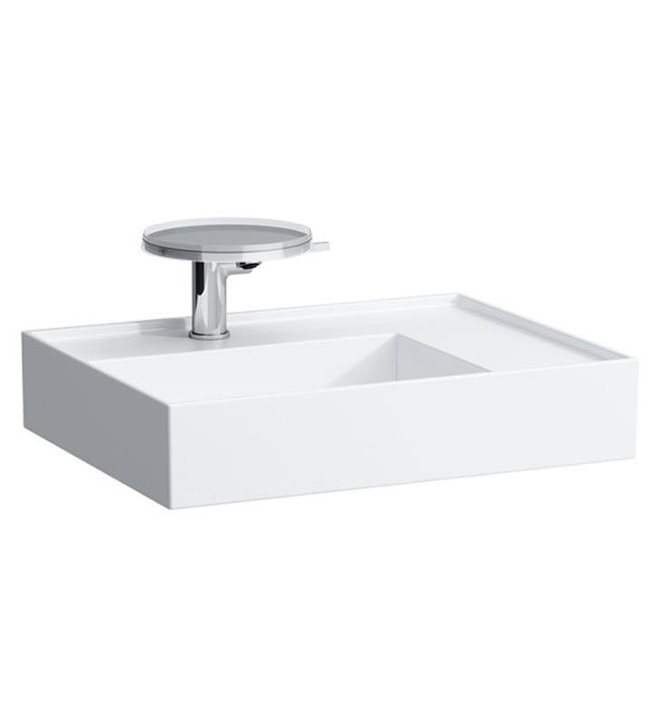 Matte White Wall Mount Rectangular Bathroom Sink with Two Faucet Holes I9519