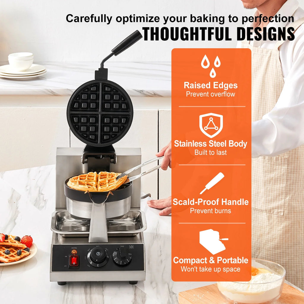 Round Waffle Maker 1300W Non-Stick Waffle Iron S429