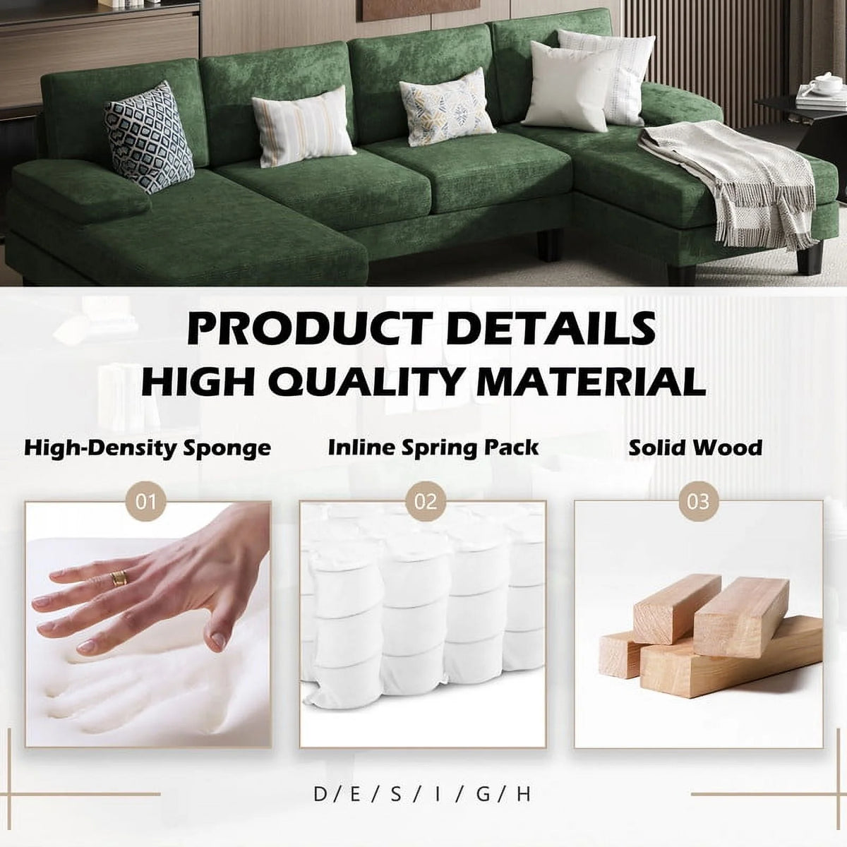 Gray Chenille U-Shape Sectional Sofa O100