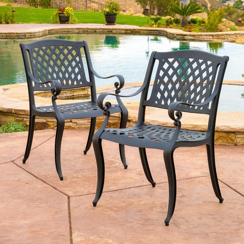 Black Sand Cast Aluminum Chairs 2-Pcs Set T563