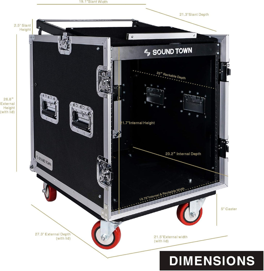 12U PA DJ Rack Case with Slant Mixer Top and Casters P2402