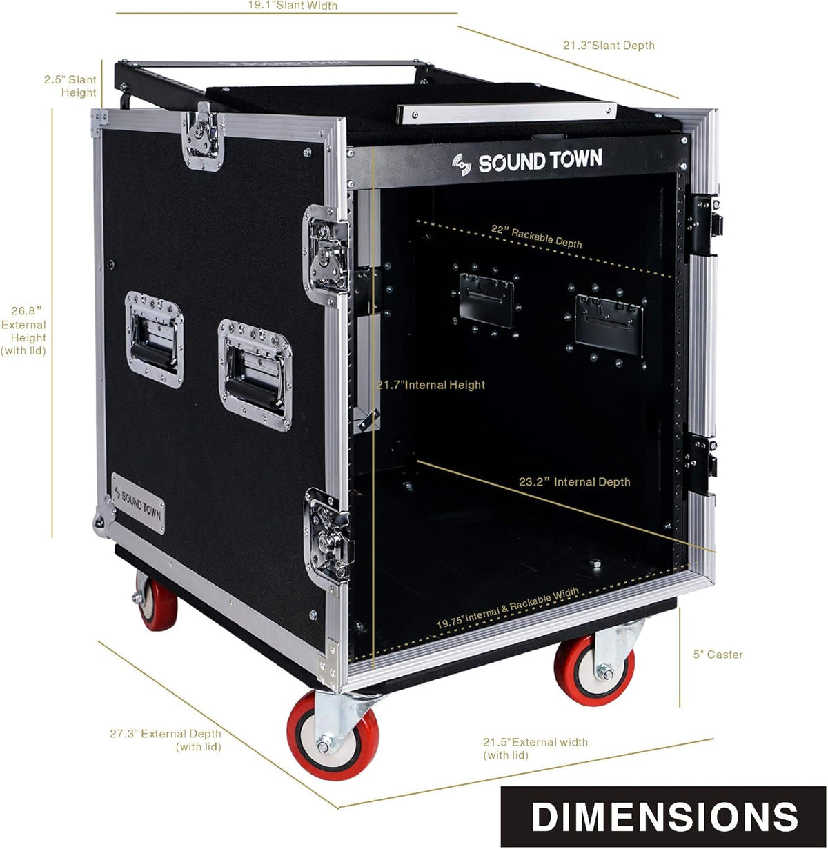12U PA DJ Rack Case with Slant Mixer Top and Casters P2402