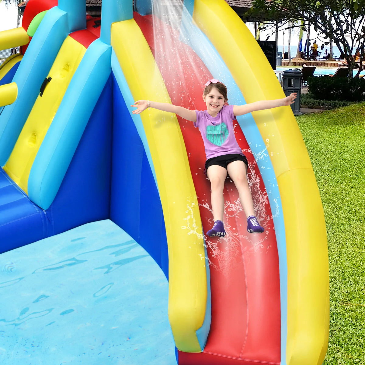 Inflatable Water Slide Park with Climbing Wall and Splash Pool J83728