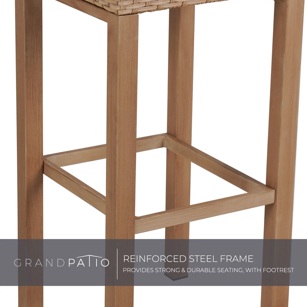 Outdoor 3 Piece All Weather Resin Wicker Steel Tiki Bar and 2 Stools with Ceramic Top & Storage X8179