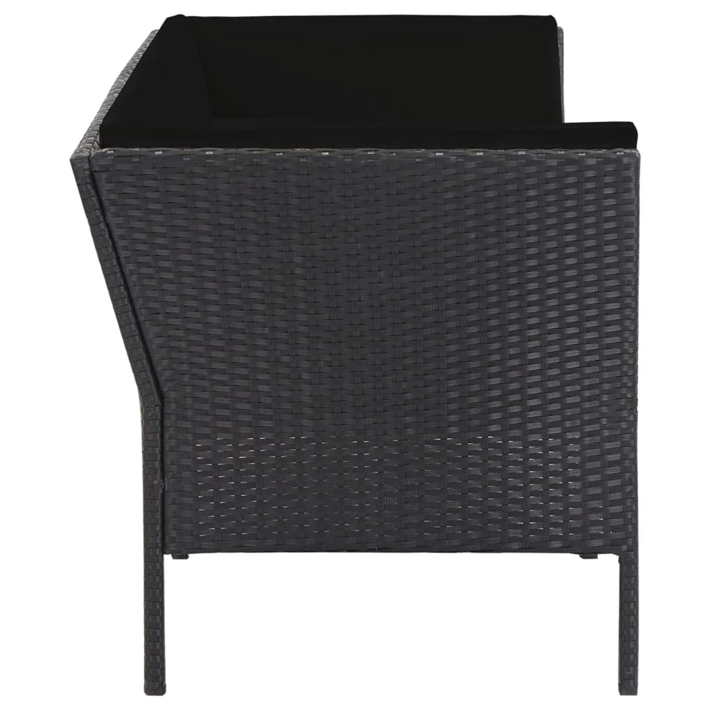 6 Piece Outdoor Conversation Set with 2 Corner 2 Middle Sofas Coffee Table Ottoman Black Poly Rattan Patio Sectional Set F788