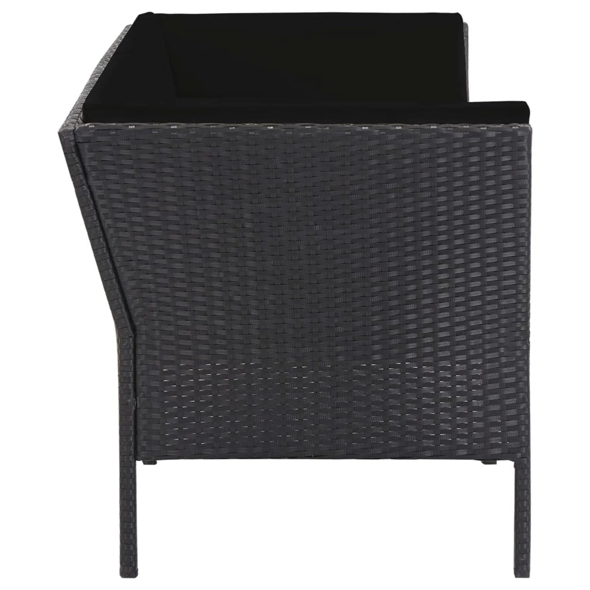6 Piece Outdoor Conversation Set with 2 Corner 2 Middle Sofas Coffee Table Ottoman Black Poly Rattan Patio Sectional Set F788