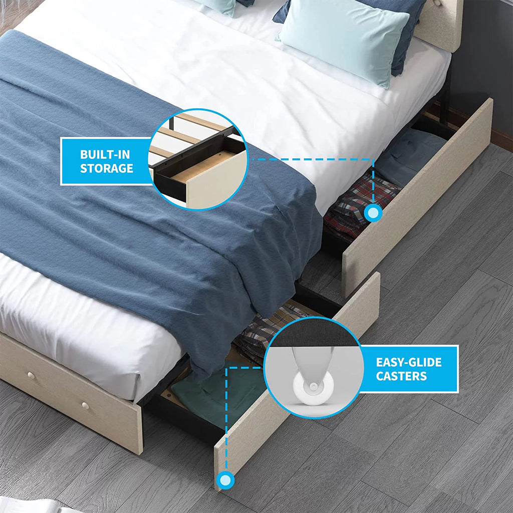 King Size Platform Bed Frame with 4 Storage Drawers G9718