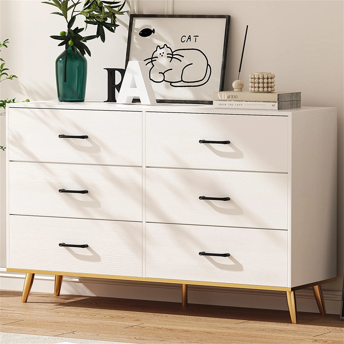 Black 6 Drawer Wood Dresser B6540
