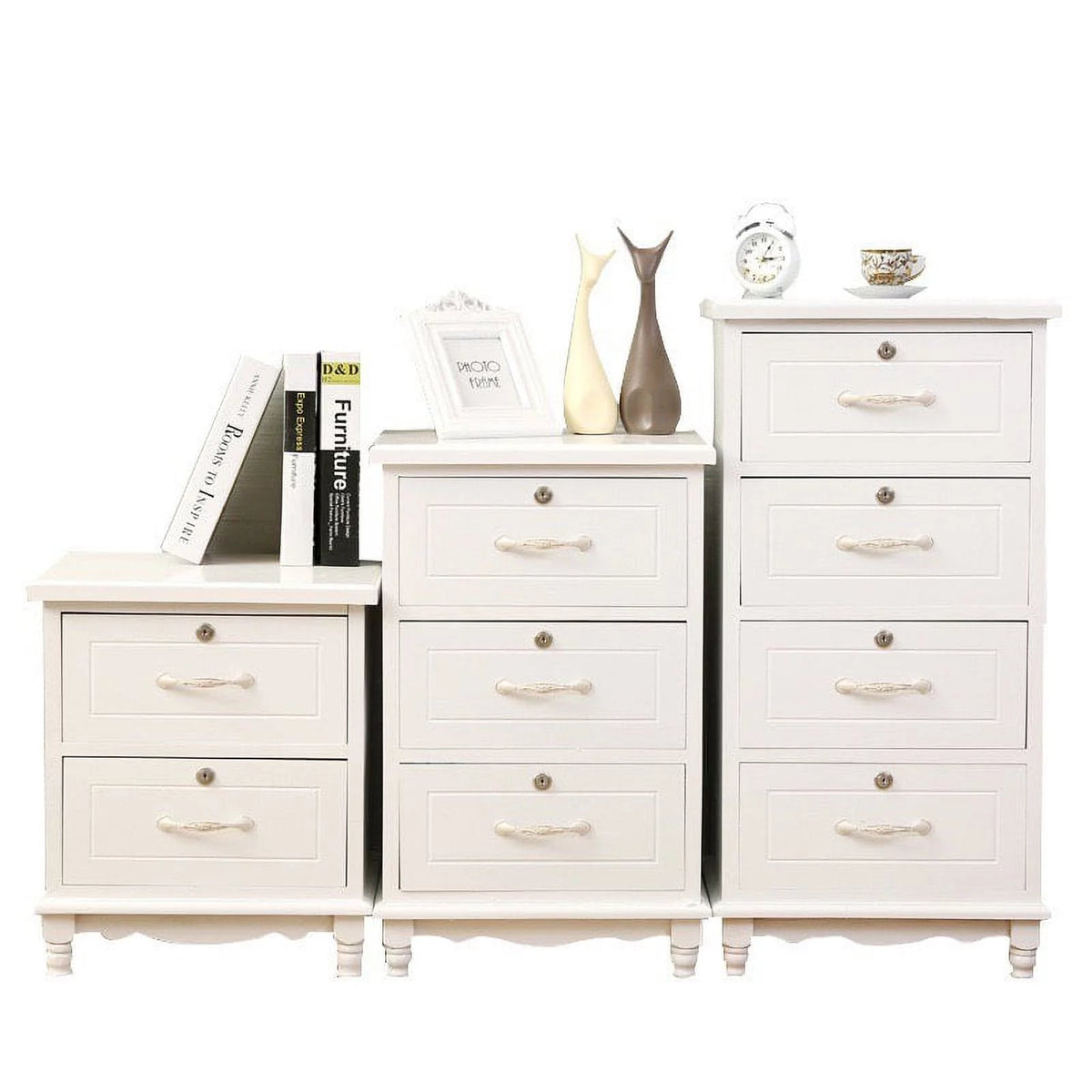 Set of 2 White Wood Nightstand with 2 Drawer V45699