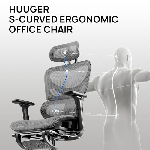 Grey and Black Mesh Ergonomic Office Chair with Footrest W129625