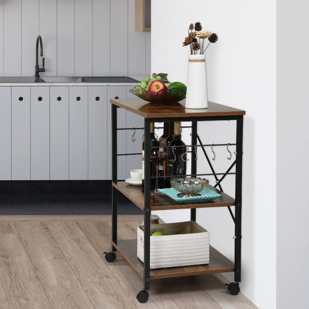 3-Tier Wood Kitchen Cart with Storage Space on Wheels Q800929
