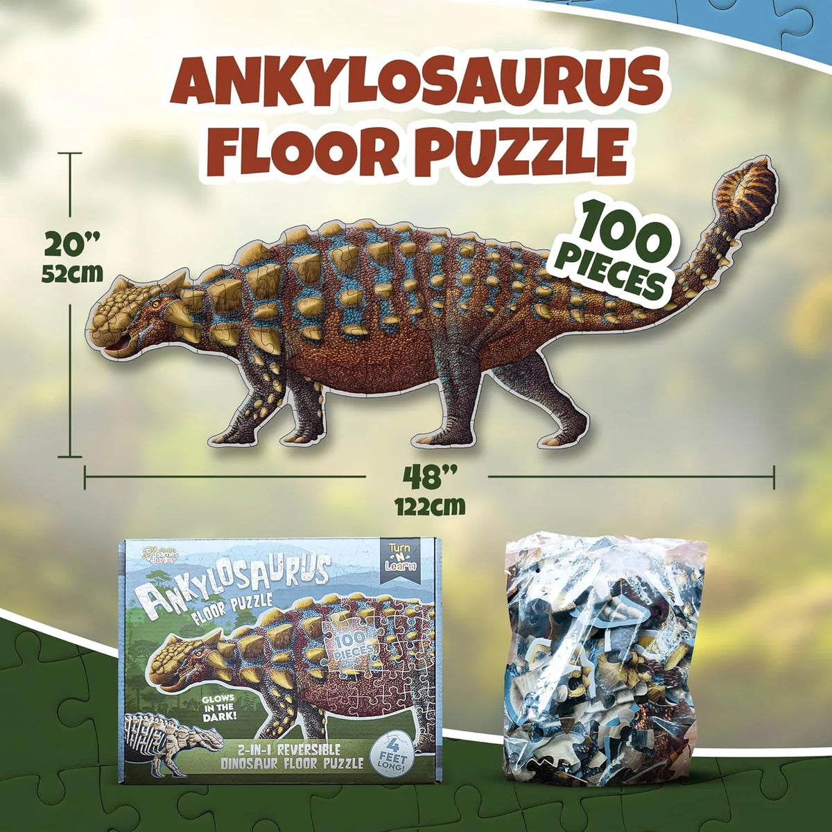 100-Piece Double Sided Glow-in-The-Dark Dinosaur Jigsaw Puzzle P643