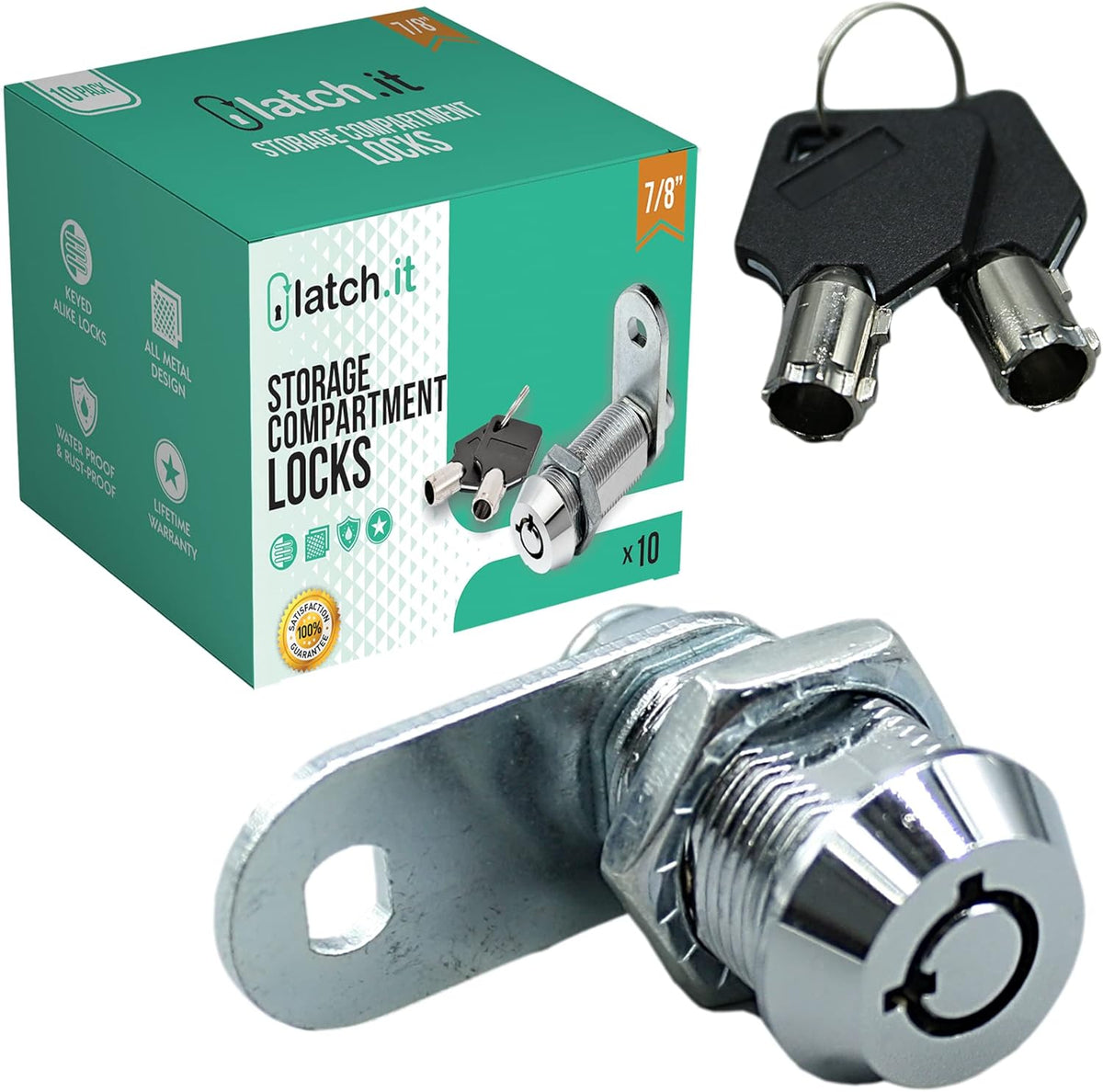 7/8” RV Storage Locks 5-Pack 100% Metal Utility Cam Lock with 10 Keys B831357