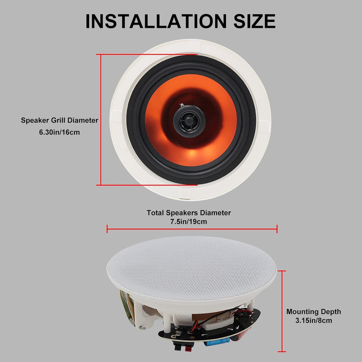 6.5” Flush Mount 2-Way Bluetooth Speakers, 300 Watts Max Power, Pack of 2 T917