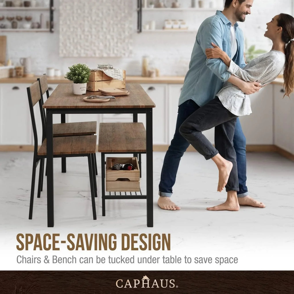 4 Pieces Dining Table Set with Bench and Chairs V461