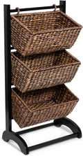 3-Tier Abaca Storage Organizer Shelf with Solid Wood Frame W6585