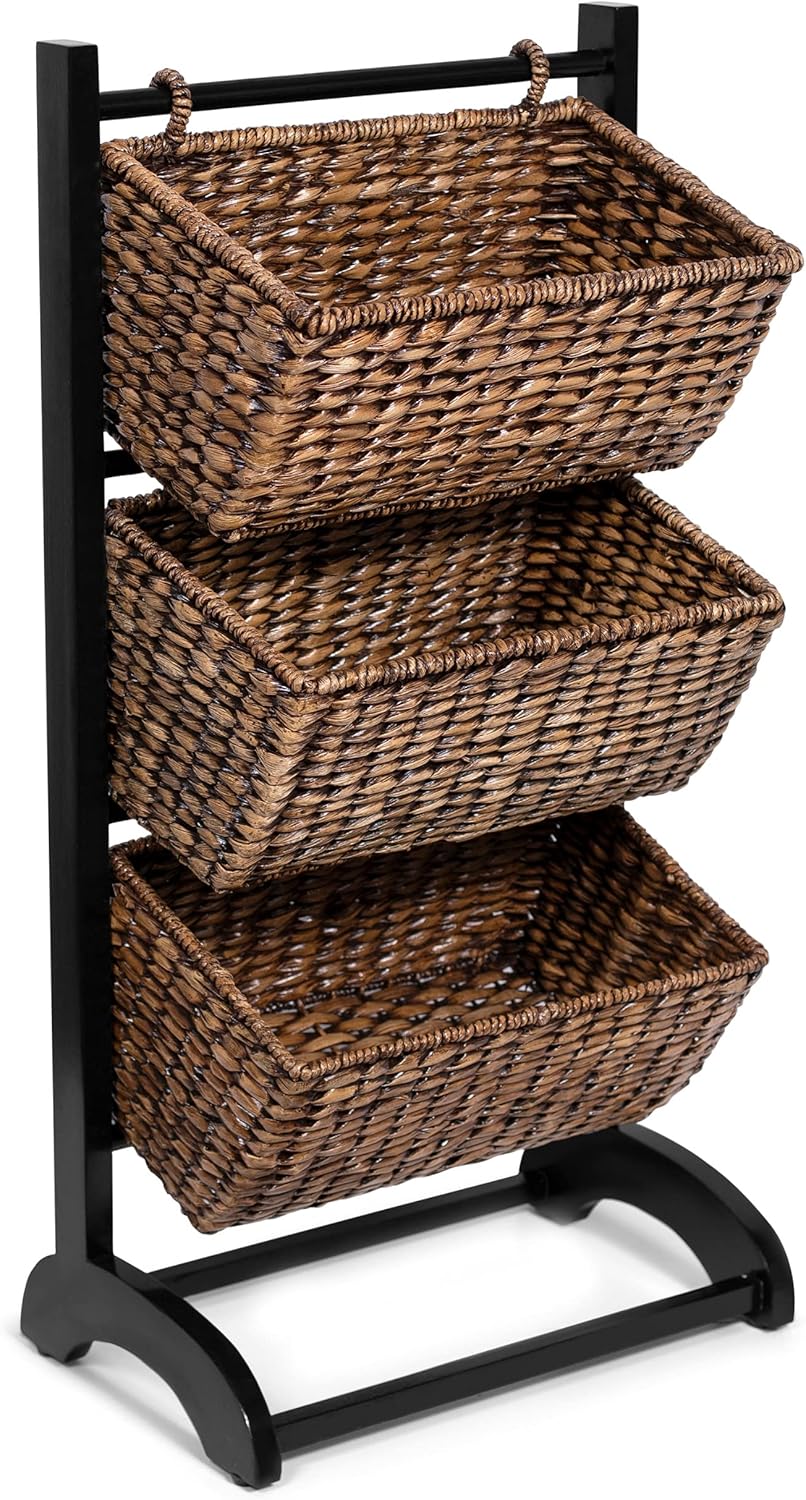 3-Tier Abaca Storage Organizer Shelf with Solid Wood Frame W6585