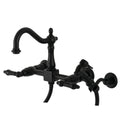 Matte Black 2-Handle Wall-Mount Kitchen Faucet with Side Sprayer P106624