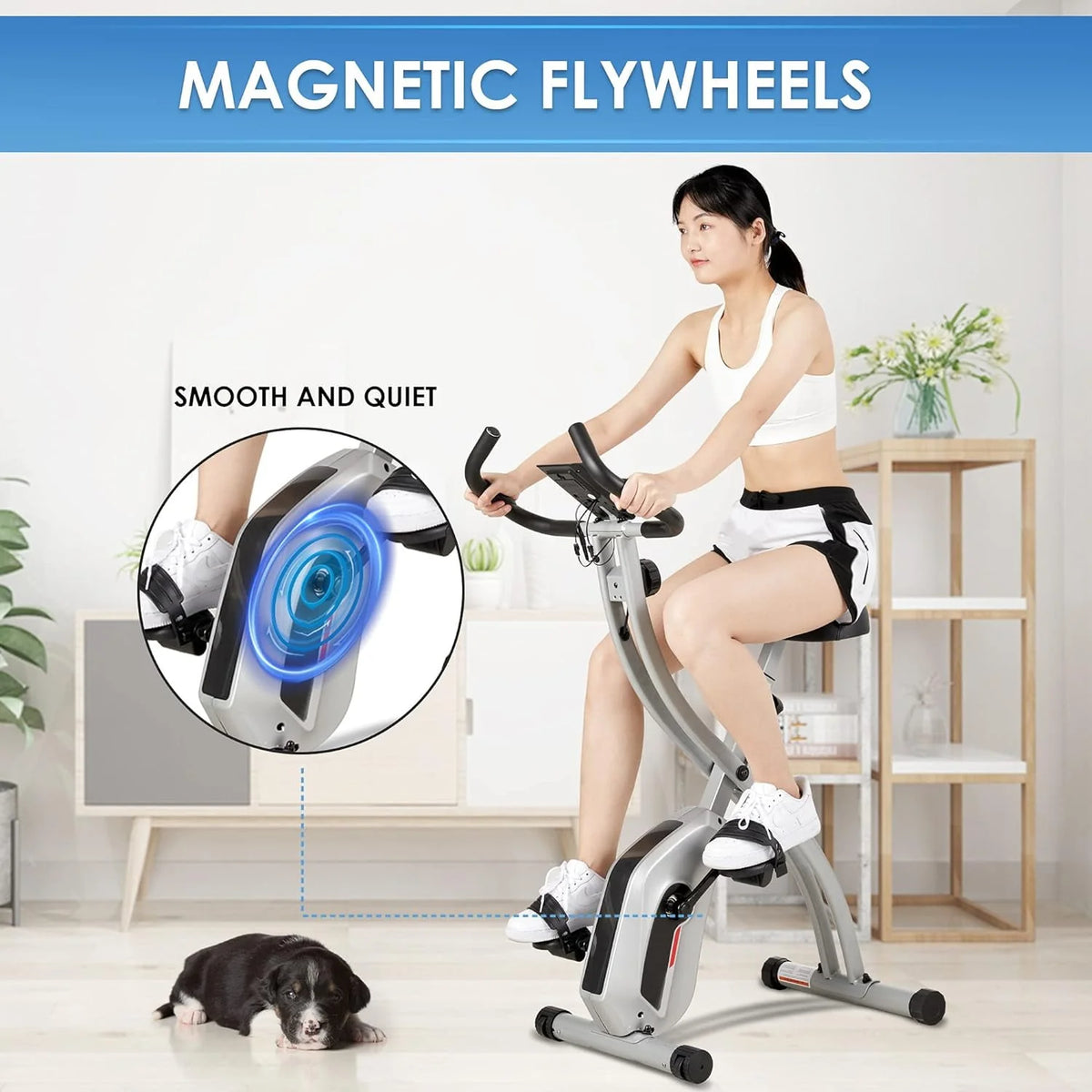 Folding Stationary Exercise Bike with LCD Monitor J6334