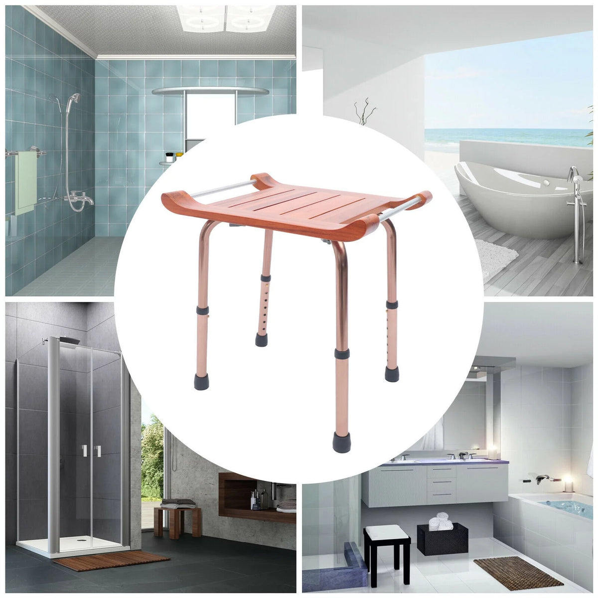 Adjustable Teak Bath Bench Shower Chair 300lbs I991577