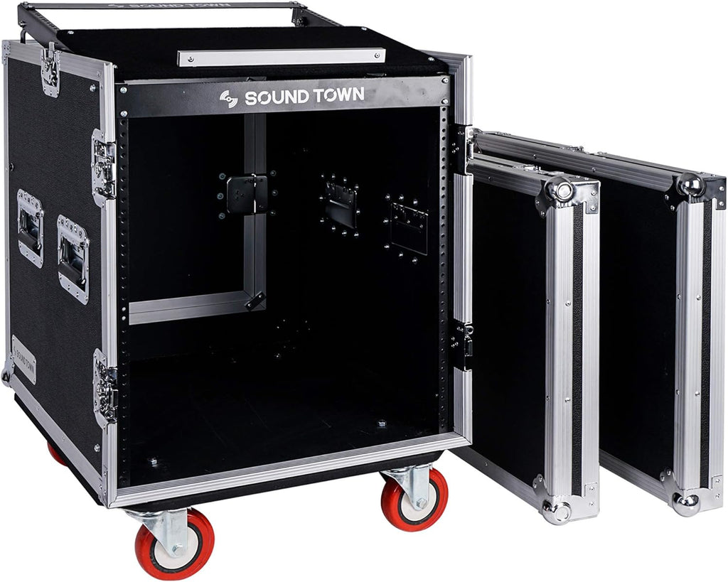 12U PA DJ Rack Case with Slant Mixer Top and Casters P2402