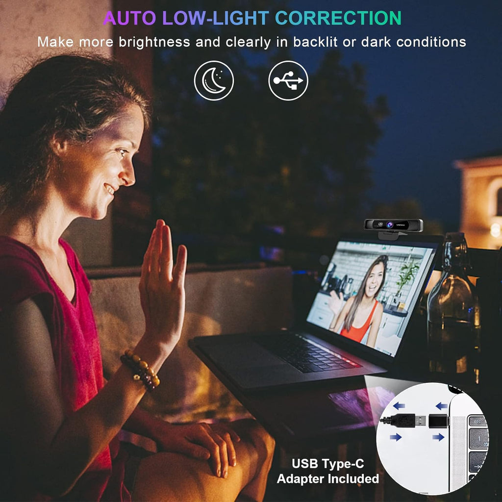 4K Webcam with Remote Control, Auto-Focus 120° Wide Angle, Dual Noise Reduction Mics X80904