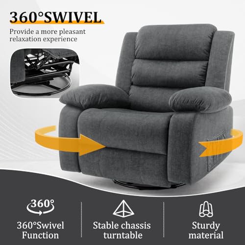 Beige Oversized Swivel Rocking Recliner Chair with Massage and Heat F5395