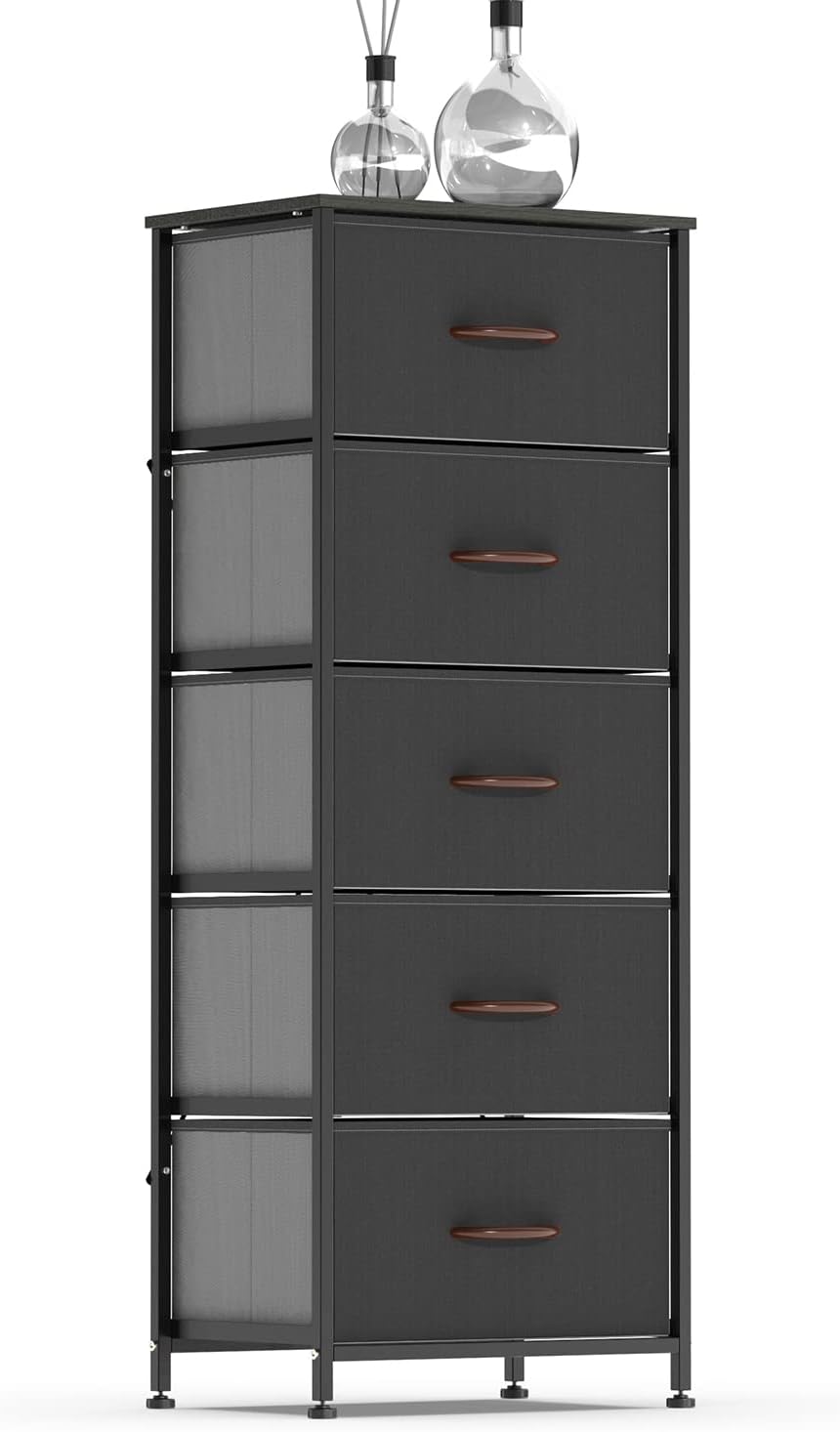 Dark Gray 5 Drawer Fabric Dresser Tower S9643