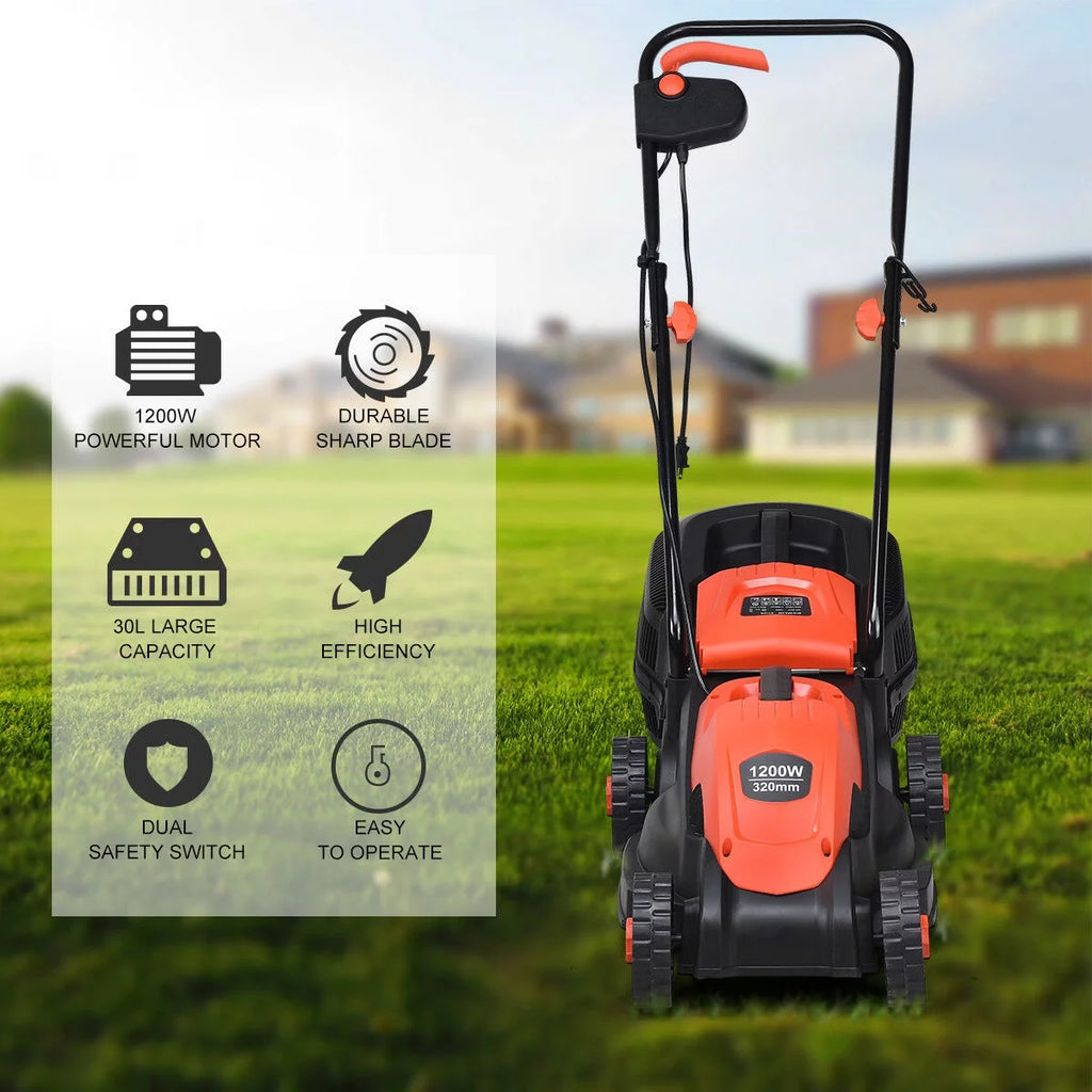 14-Inch Corded Electric Push Lawn Mower with Grass Bag V89294
