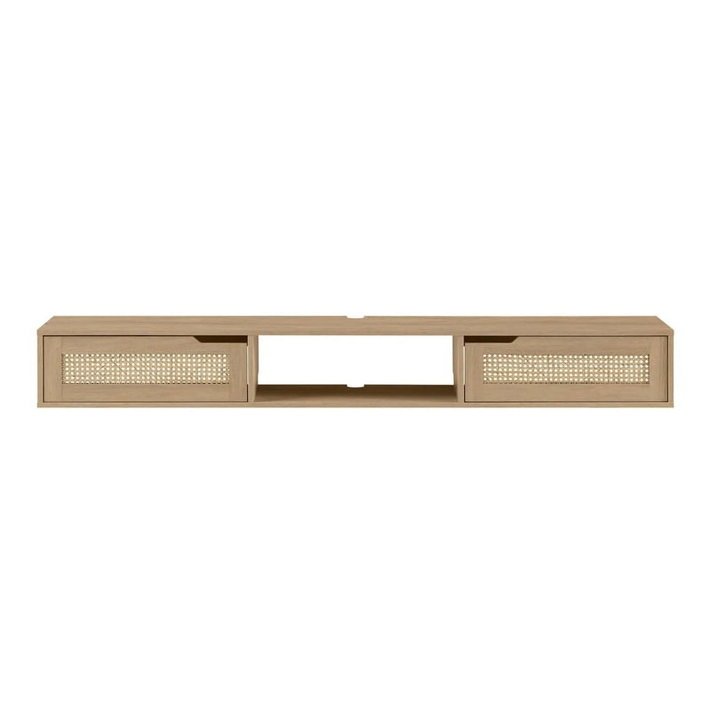 70" Oak Wood TV Stand with Rattan Doors W80999