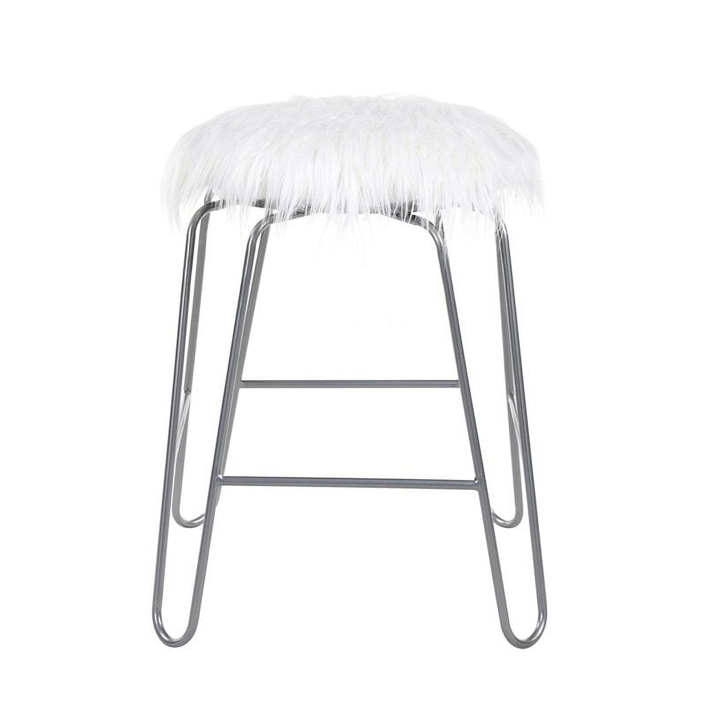 White Faux Fur Metal Vanity Chair P608