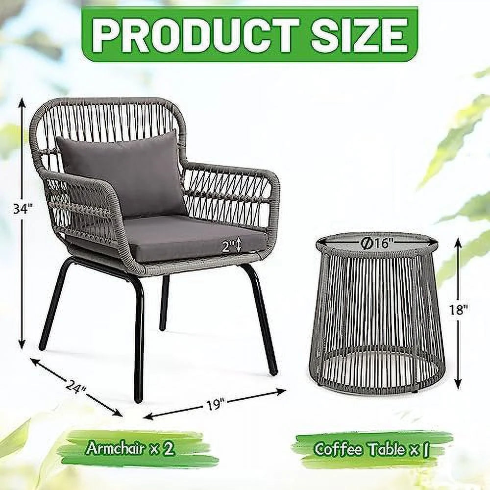 3 Pieces Rattan Wicker Bistro Set with Glass Top Table W617342