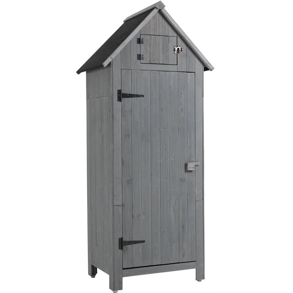 Gray Outdoor Wood Storage Cabinet with Shelves Q844020