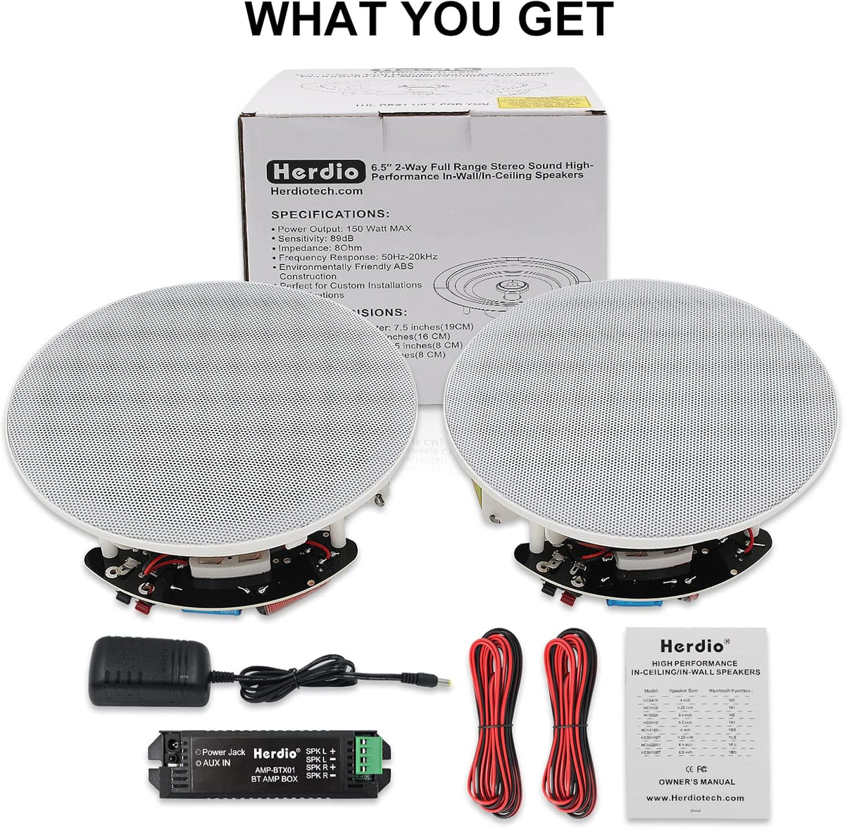 6.5” Flush Mount 2-Way Bluetooth Speakers, 300 Watts Max Power, Pack of 2 T917