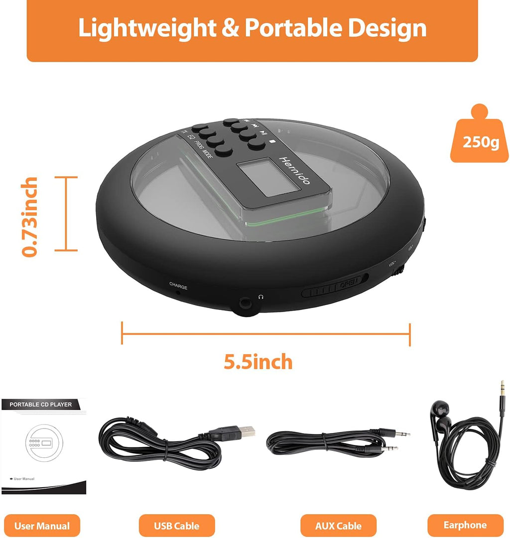 Rechargeable Portable CD Player with FM Transmitter, Headphones, Pack of 2 T673167