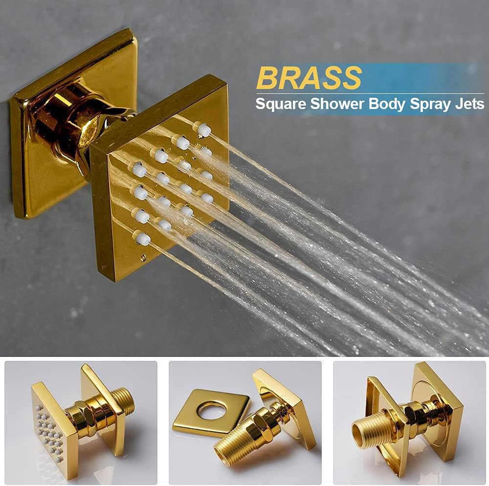 Polished Gold 12 Inch Brass Ceiling Mounted Thermostatic Rainfall Shower System Set N178