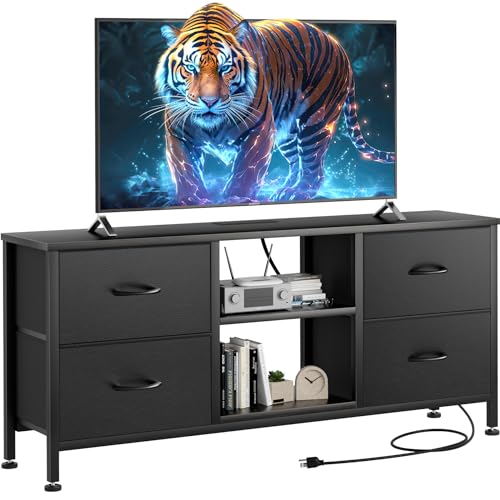 Black 4 Drawer TV Stand with Open Shelves K591885