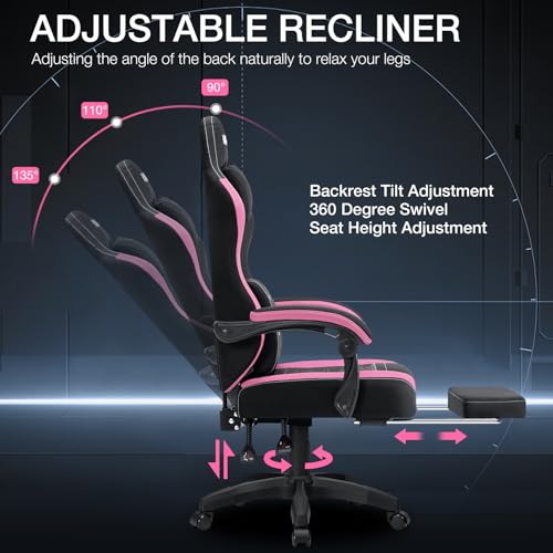 Fabric Gaming Chair with Footrest and Lumbar Support Green and White E48006