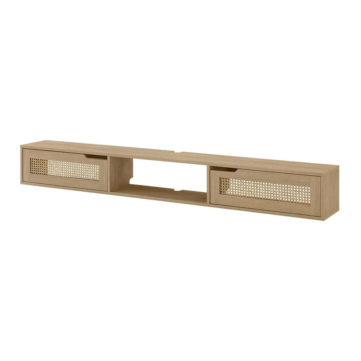70" Oak Wood TV Stand with Rattan Doors W80999