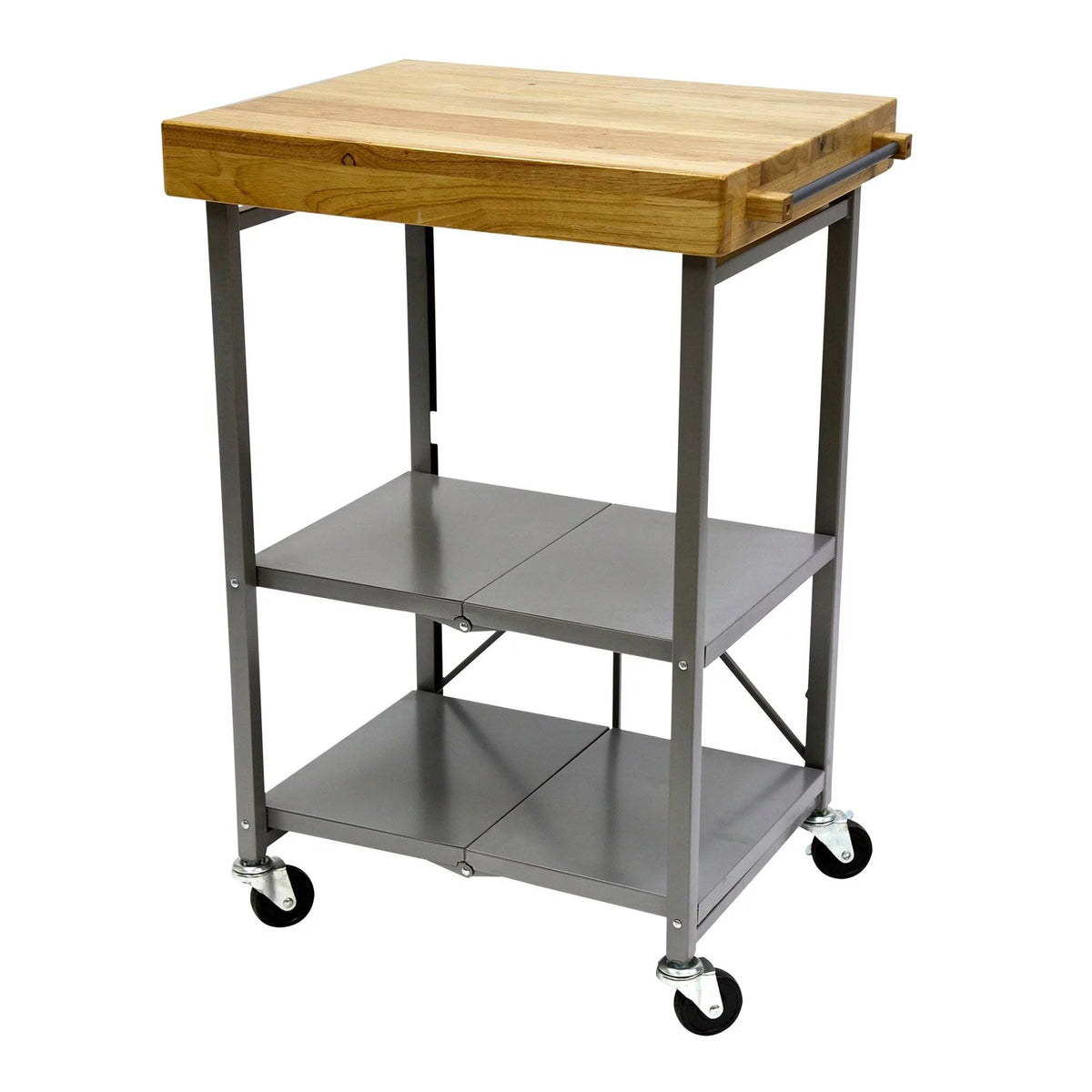 Foldable Wheeled Solid Wood Top Kitchen Island Bar Cart W839