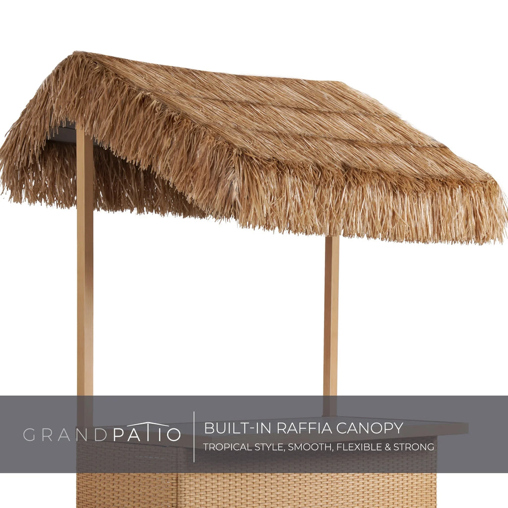 Outdoor 3 Piece All Weather Resin Wicker Steel Tiki Bar and 2 Stools with Ceramic Top & Storage X8179