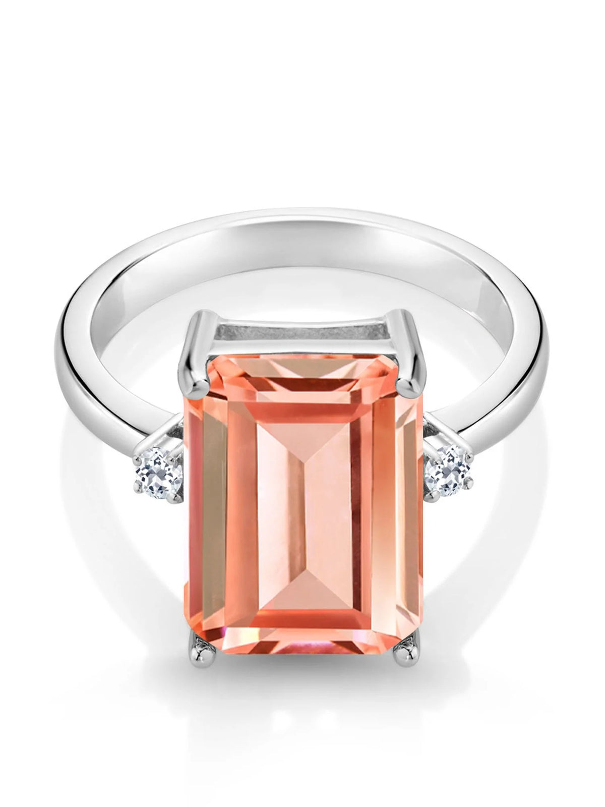 925 Sterling Silver Peach Nano Morganite and White Topaz Ring F689