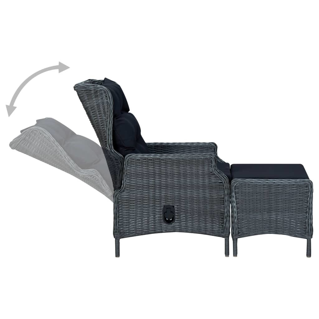Dark Gray Poly Rattan Reclining Patio Chair with Footstool O87565