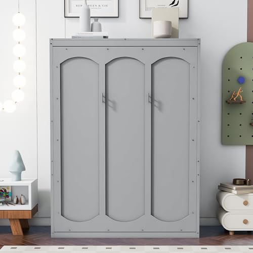Full Size Murphy Bed with Storage Shelves Gray M265