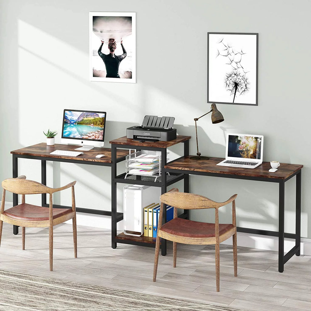 96.9" Double Computer Desk with Printer Shelf J577