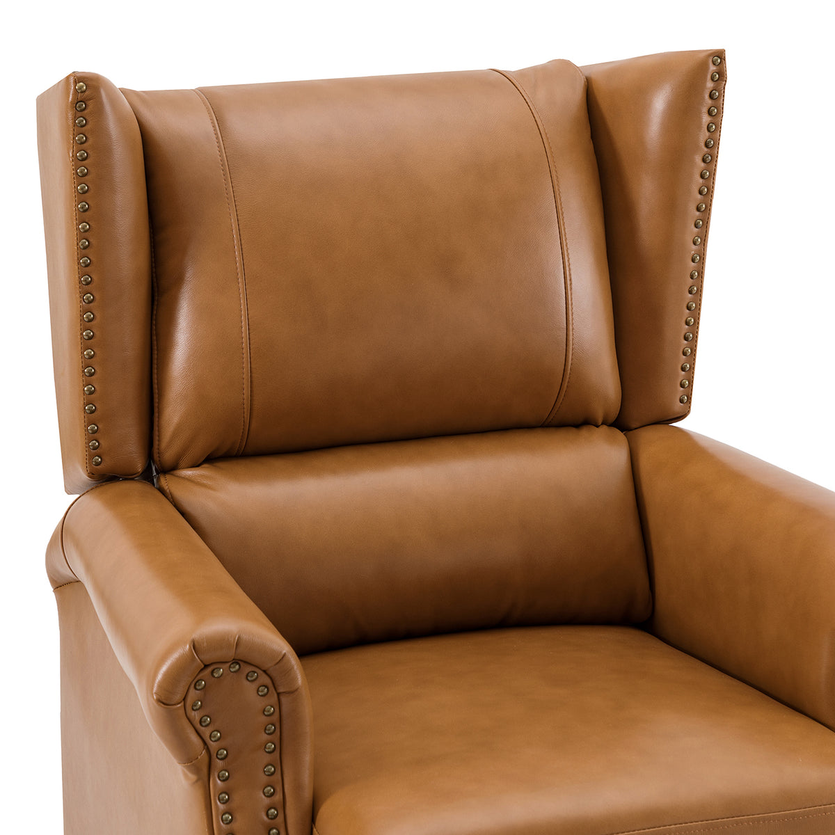 Genuine Leather Recliner with Nailhead Trims and Solid Wood Legs C6832