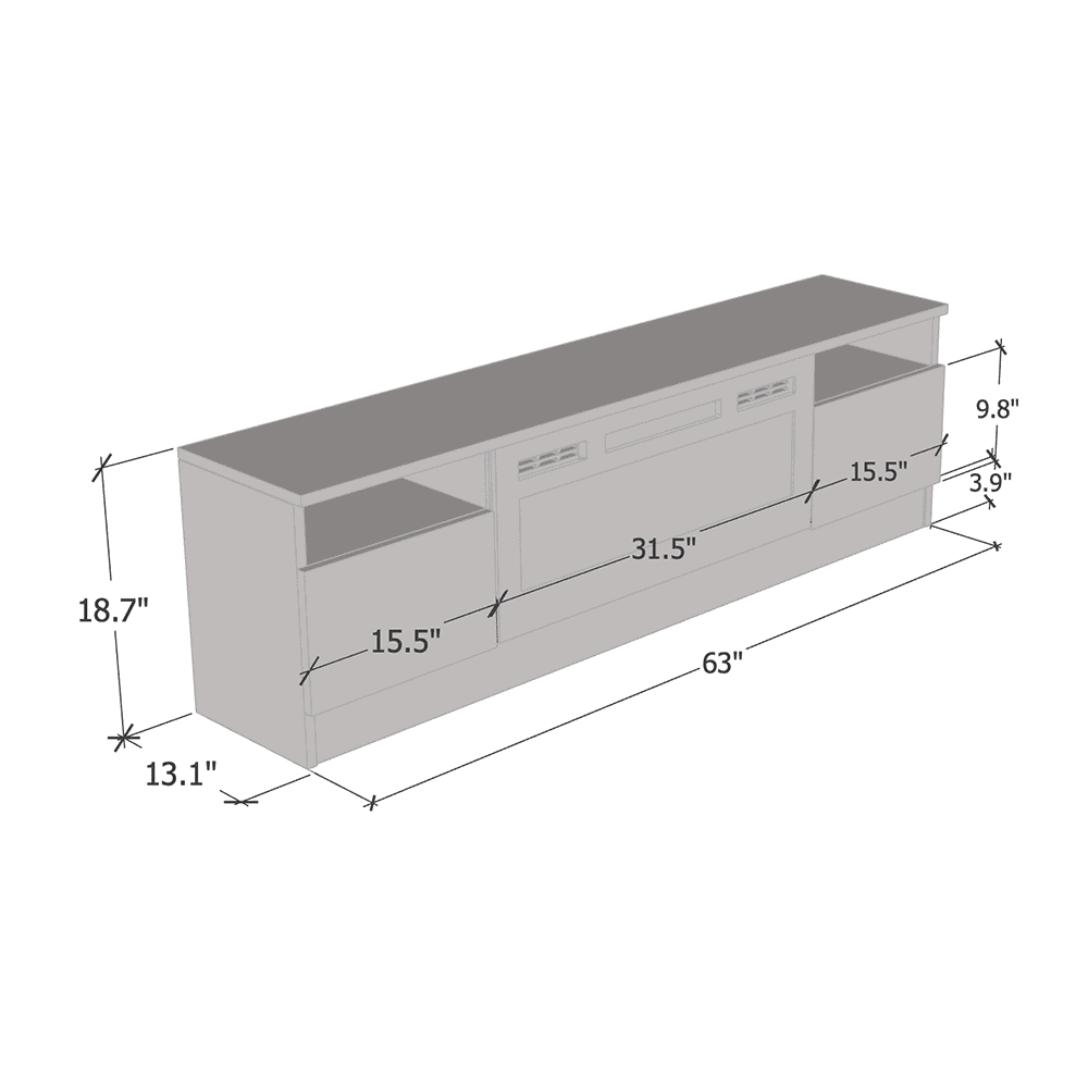 63" High Gloss Fireplace TV Stand with Storage Cabinets and LED Lights E3110