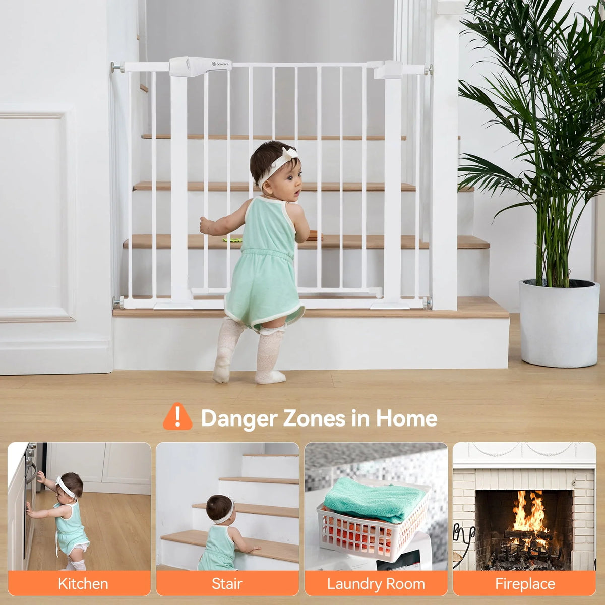 Baby Safety Gate, 29.5''- 40.5'' Wide Pressure Mount, Black M988738