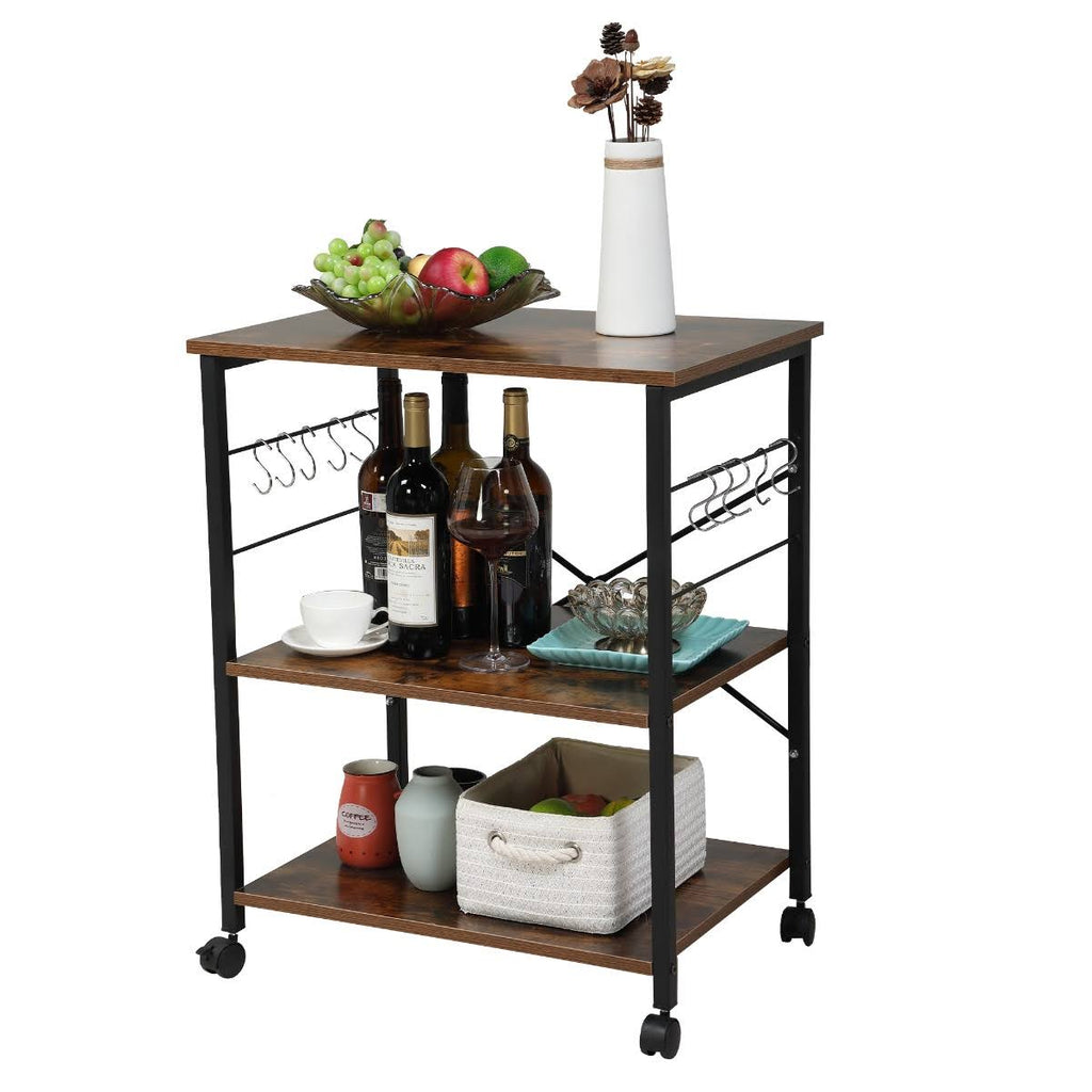 3-Tier Wood Kitchen Cart with Storage Space on Wheels Q800929